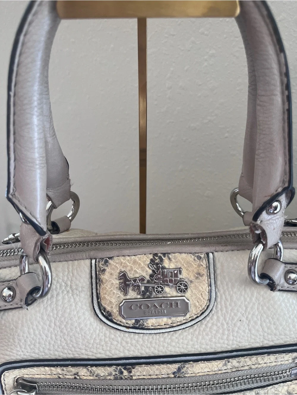 Authentic  Coach Madison Embossed Sophia Satchel in Cream Python style 19631